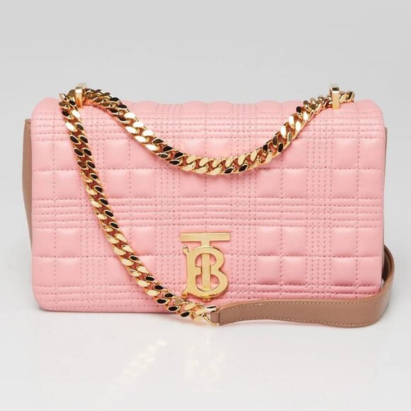 Burberry Peony/Camel Quilted Check Lambskin Leather Small Lola Bag - Picture 1 of 10